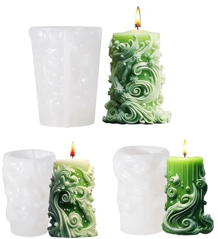 Abhpjuy Kerzenform Silikon 3D Silikonformen Gießformen, Weihnachten Kerzenformen zum gießen für Weihnachtsdeko, Bastelarbeiten (3pcs,Wellen)