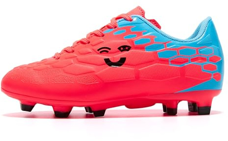 LEOCI Kids Football Shoes for Boys Girls Soccer Cleats Lightweight AG FG for Outdoor Astro Turf Ground Training Softball Shoes for Little Big Kids