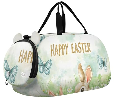 Quteprint Sac de sport pour enfants pour garçons et filles – Lapin de Pâques coloré œufs papillon 100 % polyester avec compartiment séparé pour chaussures, bandoulière réglable, équipement de voyage