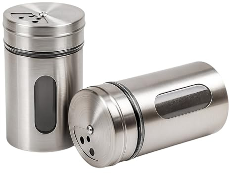 2 PCS Salt Shaker, Stainless Steel Salt and Pepper Shakers Set with Adjustable Pour Holes, Durable Spice Dispenser for Kitchen, Dining Table, Restaurant, Travel and Camping