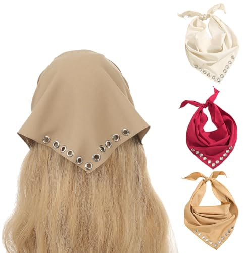 KABAKE Triangle Head Scarf Hair Bandanas for Women - 3Pcs Y2K Punk Style Hollow Out Eyelets Head Kerchief Tie Back Head Covering