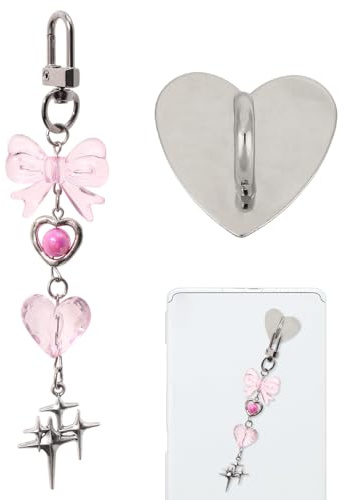 Accessories Kette pour Kindle, Délicates et Mignonnes Chaîne de Charme Liseuse Électronique avec Nœud Cœur Étoile Éléments Décoratifs pour Étui de Téléphone Tablette et Liseuse(Rose)