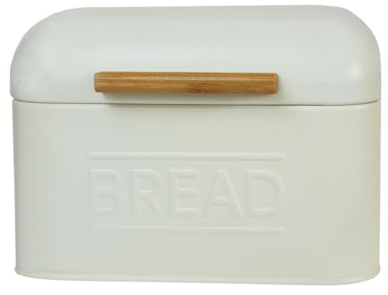 Boîte à pain en métal avec couvercle à rabat - Style rétro - Pour comptoir, pâtisserie, aliments - 20 x 20 x 14 cm - Blanc ivoire