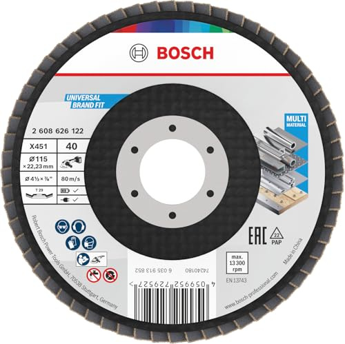 Bosch 15x Disco lamellare X451, G40, G60 (per Acciaio, Alluminio, Ø 115 mm, Grano 40, Professional Accessorio Smerigliatrice angolare piccola)