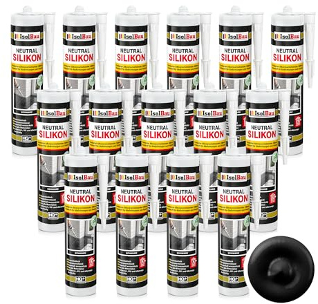 Isolbau - Silicone de construction - Silicone neutre - 15 x 300 ml - Noir - Étanchéité et collage - Silicone de pierre naturelle - Remplissage des joints à l'intérieur et à l'extérieur - Pour cuisines