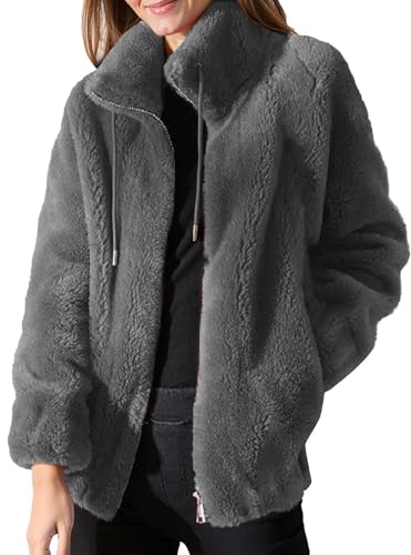 Veste Femme Manteau Hiver Chic Fourrure Parka Imperméable Polaire sans Capuche Blouson Portage Gilet Jacket Sherpa Fausse Doudoune Long Mi Saison en Laine Chaude