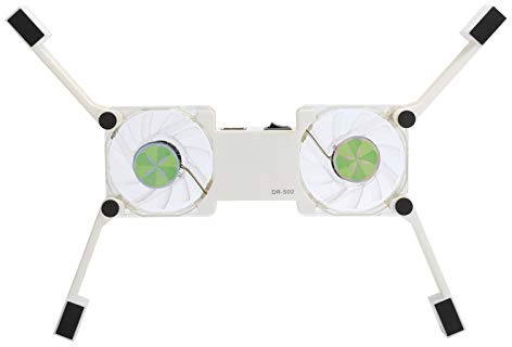 ASHATA Laptop-Kühlpad, Faltbarer Kühler, Tragbarer USB-betriebener Laptop-Notebook-Kühler, Kühlpad-Ständer mit 2 Blauen LED-Lüftern, 16 Stück Doppelseitige Anti-Rutsch-Pads (White)
