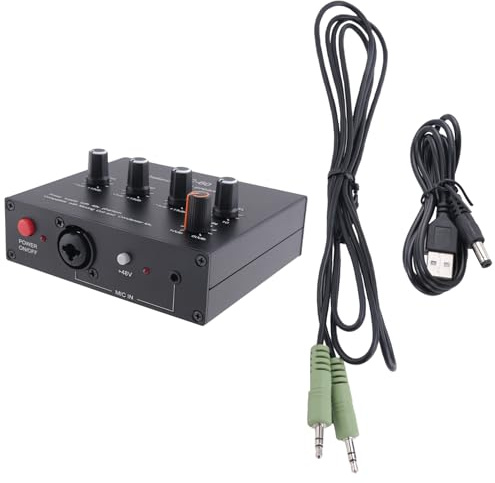 Aribrnten MIC-60 3-Band Equalizer Balanced Mic Preamp Microphone Preamplifier with DC Cable and 3.5mm Cable Easy Install