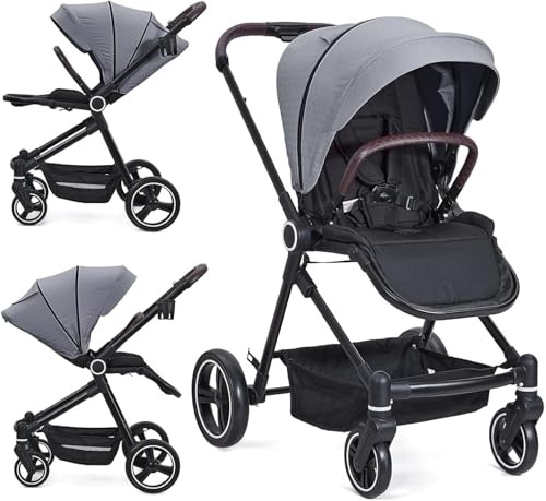 Passeggino 3 in 1 con sedile sportivo, cappotta reversibile e amaca rimovibile, facile da ripiegare, inclinazione regolabile, accessori inclusi, ideale per viaggi e uso quotidiano