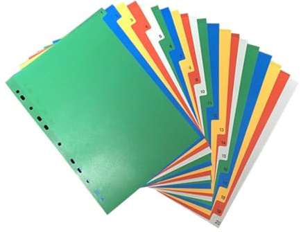 TEMPNAP 40 pièces Intercalaires Classeur Plastique Coloré Onglets Numérotés Imprimés Séparateurs Insérables pour Organisation Rapide des Documents et Gestion Facile