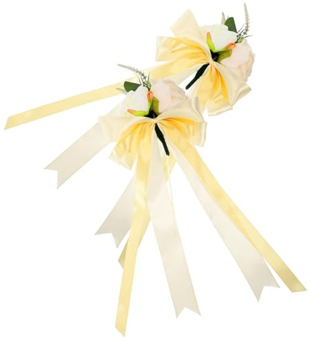 JECOMPRIS Decorazioni per Auto da Matrimonio 2 Pezzi Fiori Artificiali Realistici per Specchietti Retrovisori Ornamenti Floreali Romantici per Feste Nuziali e Addobbi Matrimonio
