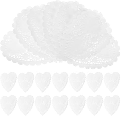 TOKIDNY 300Pcs 4-Inch Heart-Shaped Paper Doilies for Food Cake Dessert Decoration, Disposable Food-Grade Paper Dollies for Plates and Tables, for Party and Wedding Tableware