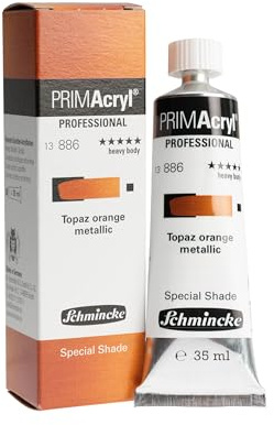 Schmincke - PRIMAcryl Professional, feinste Premium Acrylfarben, Topaz orange metallic, 13 886 009, limited edition, Tube 35 ml, höchste Pigmentierung, Sonderfarbton