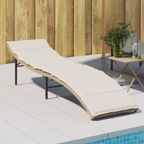 Frdhee Liegesessel, Sonnenliege mit Kissen Beige 55x199x50 cm Poly Rattan Relaxsessel Garten für Balkon, Terrasse, Garten