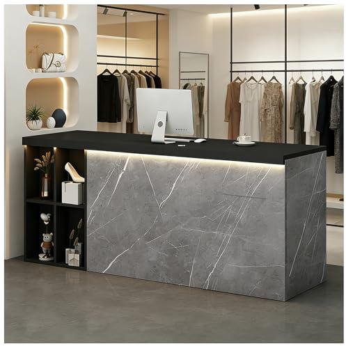 Empfangstheke mit Theke Empfangstheke mit LED-Beleuchtung abschließbaren Schubladen und Regalen Empfangstresen mits Kabeldurchführung Verkaufstheken für Friseursalons,A Right,80x60x90cm