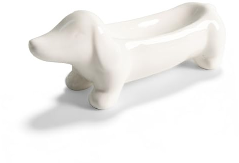 Foonary Cuenco De Cerámica Para Joyas Con Diseño De Perro Salchicha, Decoración Para Guardar Joyas Y Llaves (Blanco)