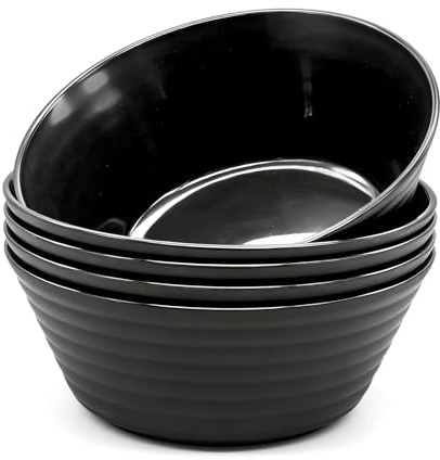 5er Schüssel Groß Schwarz, 20cm Soup Bowl 1200ml Unbreakable Salatschüssel | Müsli Schüssel Suppenschalen aus Kunststoff für Mikrowellen Spülmaschinenfest