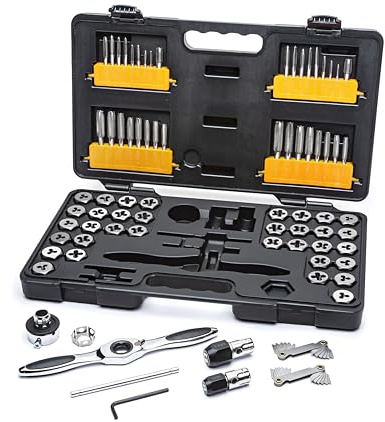 GearWrench 3887 Juego de Llaves de Machos y Terrajas de Trinquete SAE y Métrico, 77 Piezas