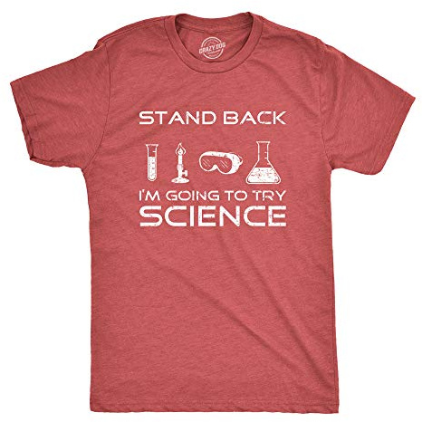 Mens Stand Back I'm Going to Try Science T Shirt Funny Nerdy Tee For Geeks,Large,Red