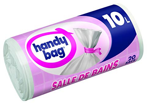 Handy Bag - Rollo de 20 bolsas de basura de 10 L, para cuarto de baño, cierre hermético, resistente, antifugas, 34 x 40 cm, color blanco
