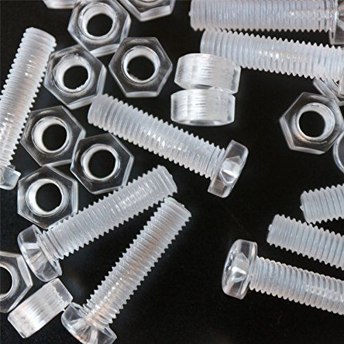 20x transparente Acryl-Linsenkopfschrauben M5 x 20mm + Muttern/U-Scheiben | Transparente Schrauben, korrosionsfrei, elektrisch isolierend und nicht magnetisch, mit Kreuzschlitz