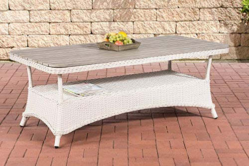 CLP Lounge-Tisch Pandora I Tischplatte WPC Aus 5 MM Rattan Geflecht I Design Outdoor Tisch Mit Alu Gestell, Farbe:perlweiß, Größe:160x80 cm