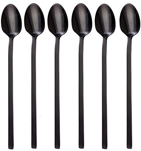 GRÄWE Latte Macchiato Löffel Set, Schwarz, 6-teilig, 19 cm, Lange Löffel, Cocktaillöffel, Dessertlöffel, Eislöffel, Löffel für Eiskaffee, Edelstahl, spülmaschinengeeignet, Serie Lissabon