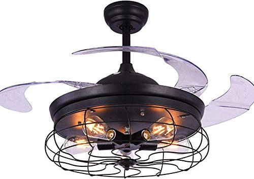 SCH 42 inch LED Ceiling Fan Light Creative Personality Restaurant Living Room Retro Industrial Fan Light bar Study attic Wrought Iron Chandelier