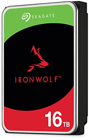 Seagate IronWolf, 16 TB, NAS, Internal Hard Drive, CMR, 3.5 Inch, SATA, 6GB/s, 5,400 RPM, 256MB Cache, for RAID Network Attached Storage, 3 year Rescue Services (ST16000VN001)