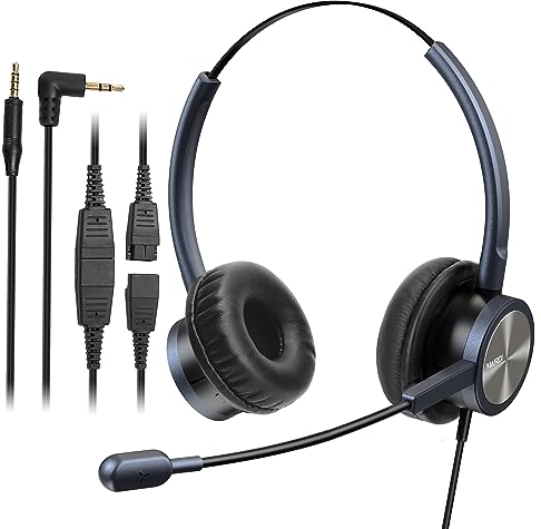 MAIRDI Phone Headset with 2.5mm & 3.5mm Jack for Deskphone Cell Phone PC Laptop, CallCenter Office Headset with Microphone Noise Canceling for Panasonic AT&T Vtech Cordless DECT Phone for Polycom