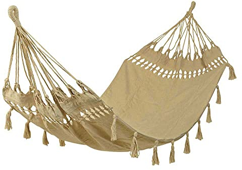 Hängematte Fransen Boho Natur Beige Braun Ibiza Hängeliege Baumwolle 180x100cm