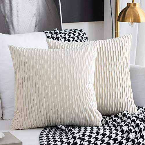 Sunia Kissenbezüge 50x50 cm Set mit 2 Samt Moderne Kissenbezüge dekorativen quadratischen rechteckigen Kissenbezüge für Couch Bett Sofa Stuhl Schlafzimmer Wohnzimmer, Creme Weiß