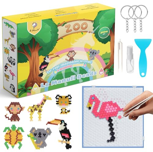 La Manuli Wasserperlen Nachfüllset ZOO 13 Farben 3000 Aqua Sticky Perlen für Kinder, Magische Wasser Perlen, Bastelperlen Kit mit Kunsthandwerk Zubehör für Anfänger DIY Spielzeug für Mädchen Jungen