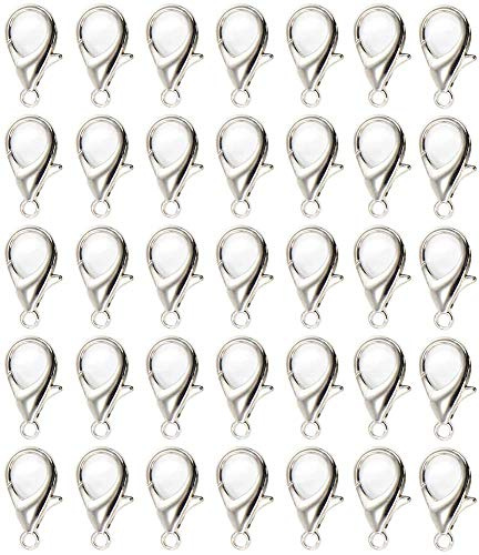Karbinlås, smyckeslås, 100 stycken, silverpläterade karbinhakar, hummer, lås för halsband, armband, hänge, fotkedja, smyckestillverkning (silver 12 mm)