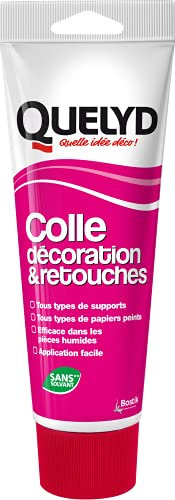 Quelyd Colle Papiers Peints Finitions et Retouches – Colle Raccord Papiers Peints – Colle Frises Papiers Peints et Décoration – Sans Solvant – Couleur : Blanc Crème – Tube 200 g