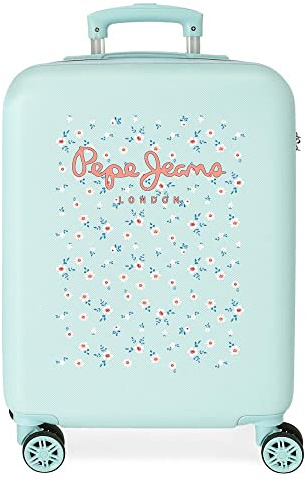 Pepe Jeans Leslie Kabinentrolley, blau, 38 x 55 x 20 cm, Hartplastik, seitlicher Kombinationsverschluss, 34 l, 2,74 kg, 4 Räder, Handgepäck, Türkis