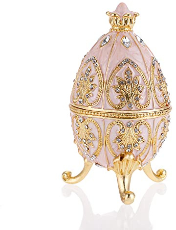 ELLDOO Faberge Egg Style Trinket Box, Enameled Jewelry Box Unique Decorative Metal Box Classic Ornaments Gift for Home Decor, Beige