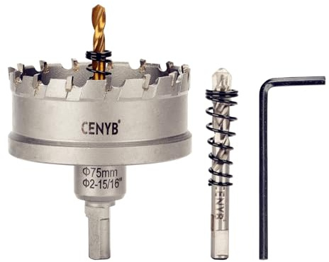 CENYB 2-15/16 (75mm) Coronas Taladros con Broca: para Madera, Metal, Acero Inoxidable y Plástico - Punta de Carburo de Tungsteno y 2 Brocas Guías de Titanio