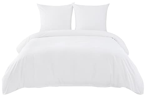 BEDSURE Ropa de cama de 155 x 220 cm, algodón blanco, juegos de ropa de cama de 155 x 220 cm, funda nórdica de 3 piezas con 2 fundas de almohada de 80 x 80 cm, ropa de cama con cremallera