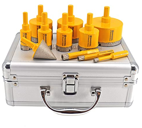 HIGHDRIL Trapano Diamantato Kit 11pezzi (6/8/10/20/25/28/35/45/50/65mm Punte per Trapano+35mm Trapano per Smussare) Seghe a Tazza per Piastrelle Ceramica Marmo Granito