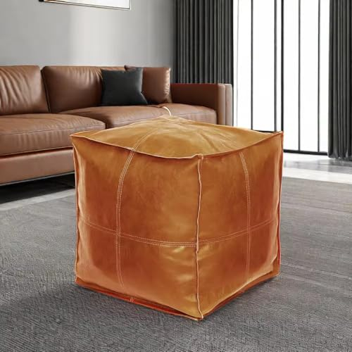 Louis Donné Unstuffed Ottoman Cover Pouf Quadratisches Sitzpouf Fußhocker Holster Ungefüllt PU-Leder Sitzpuff Fußschemel für In- & Outdoor 45x45x45cm (Braun)(ONLY Cover)