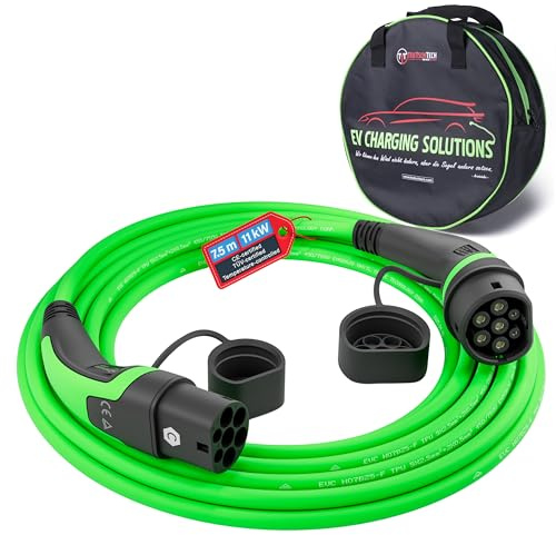 TEUTSCHTECH, Typ 2 Ladekabel – 7.5m 11 kW 16 A 3-phasig Mode 3 – EV Ladekabel für Wallbox & Ladestation – Elektroauto & Plug-in Hybrid – mit integrierter Temperaturüberwachung für erhöhten Brandschutz