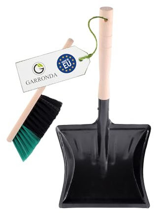 Garronda Kehrschaufel Set mit Metallschaufel mit Holzgriff und Handfeger aus Holz und Synthetik Kehrblech Kehrbesen für Haushalt GD-0010 (Schwarz/Grün + Schwarz)