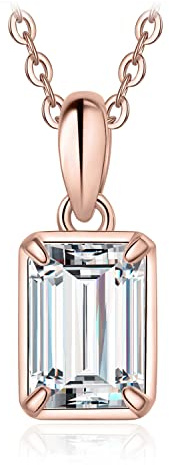 JewelryPalace Smaragdschliff 1ct Zirkonia Kette Anhänger, Braut Simulierter Diamant Schmuck Set, Halskette Damen Silber 925 Collier Damen mit Stein, Schmuck Mädchen Geschenk Frauen Rosegold Gold 45CM