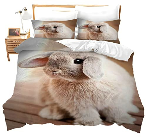 MAQUE Bettwäsche 135x200 Graues Kaninchen Bettwäsche Sets mit Reißverschluss Flauschige Mikrofaser Bettbezug 135x200 und 2 Kissenbezug 80x80