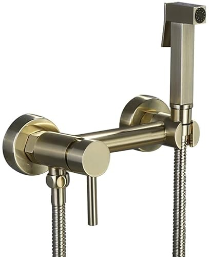JUNNIU Bidet Spray Set, Laiton Brossé Or Bidet Eau Chaude et Froide Set Pistolet de Toilette Ass Flusher Buse Set, Mélangeur à Main Valve Jet Pres Set Pommeau de Douche avec Pression,C Decoration