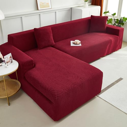 WULTNICEW Sofa Überzug Sofaschoner Sofabezug 3 Sitzer, Sofa Bezug Stretch Sofa Cover Überwurf Universal Couch überzug, Ecksofa für L Form Erfordert Zwei Couchbezug(3SITZER, Dunkelrot)
