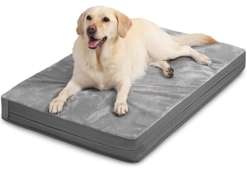 Vonabem Waterproof Outdoor Dog Bed Large Medium Sized Dogs, Washable Crate Pad 35 inch, Foam Orthopedic Pet Beds with Removable Cover,Durable Anti-Slip Kennel Pads 35x22, Gray