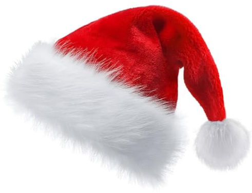 BOOSHMall Bonnet de Père Noël en Peluche Rouge pour Homme/Femme, Bord en Fourrure Épais, Unisexe Adulte pour la Fête de Noël