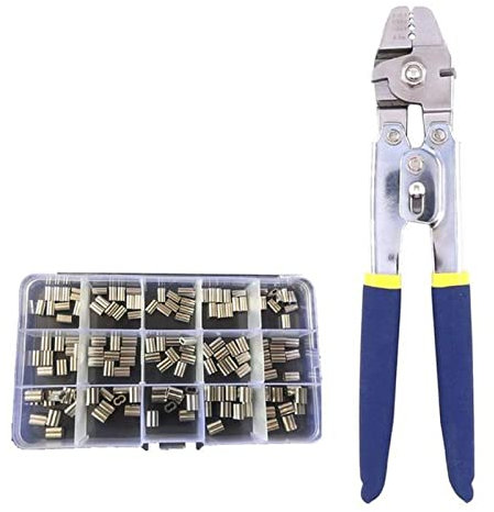 Lock Wire Pliers 150pcs/set Wire Rope Crimper Fishing Crimping Pliers Hand Tools Set Double Barrel Ferrule Crimping Loop Sleeve Kit Aluminum Wire Pliers (Size : C Packing)